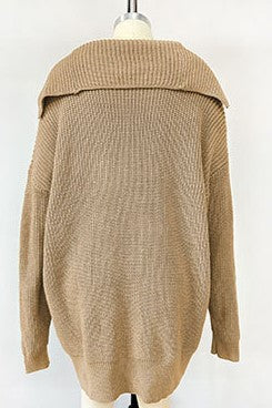 Oversized Shawl Collar Button Longline Cardigan - LT-Taupe - 2