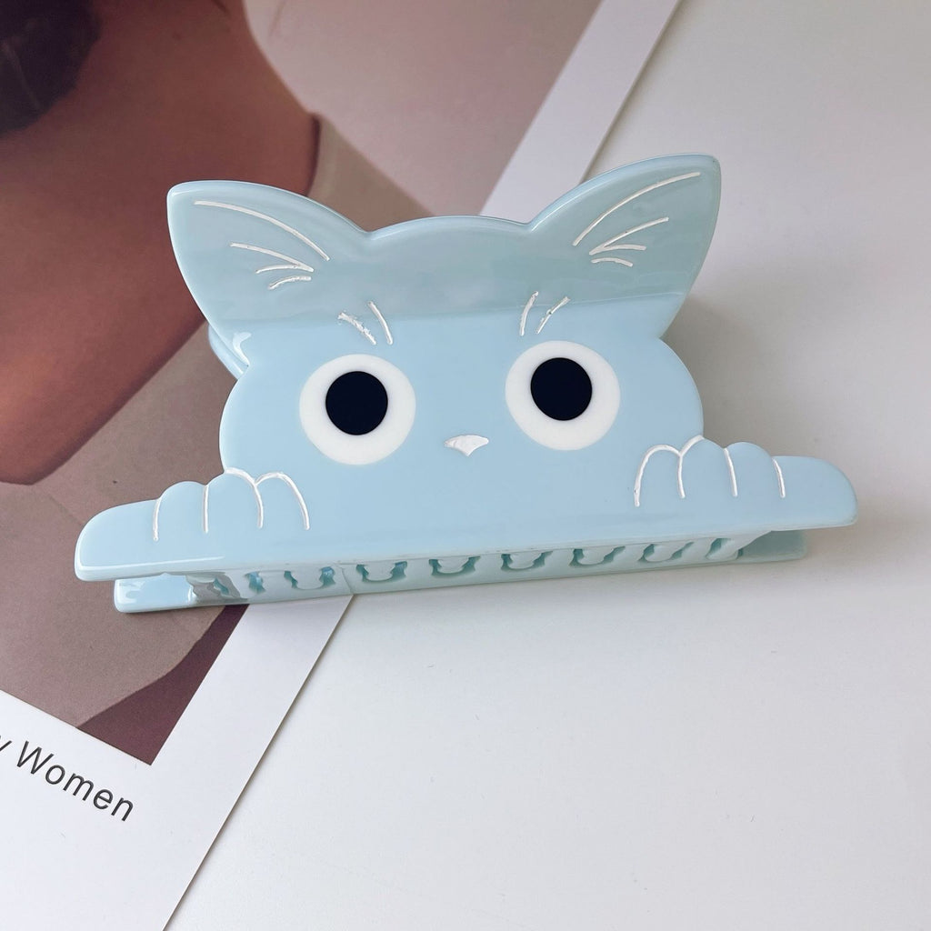 Peeking Cat Face Hair Claw Clip - Blue