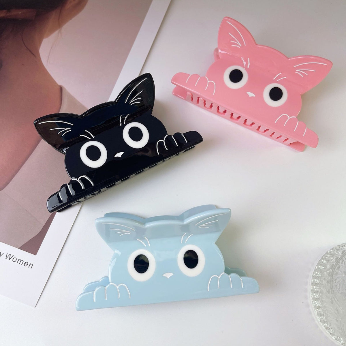 Peeking Cat Face Hair Claw Clip