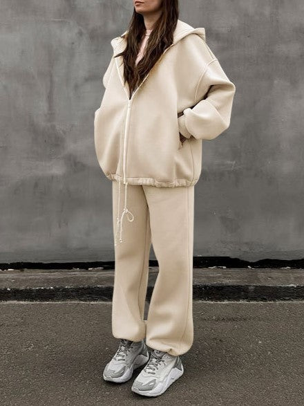 Oversized Zip Hoodie And Joggers Set - Apricot - 1