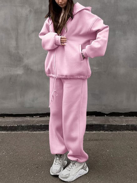 Oversized Zip Hoodie And Joggers Set - Pink - 1