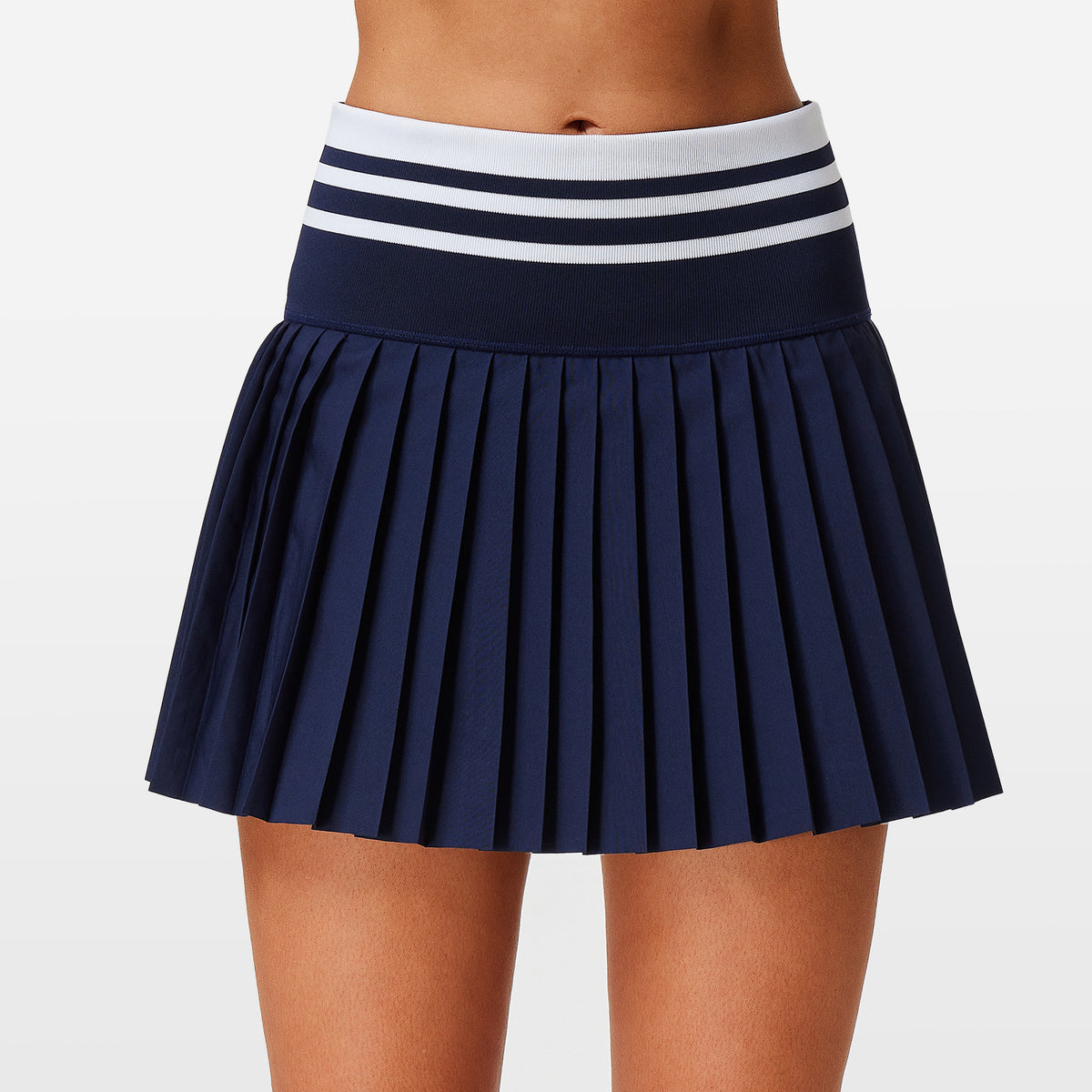 Striped Waistband Pleated Tennis Skirt - Navy