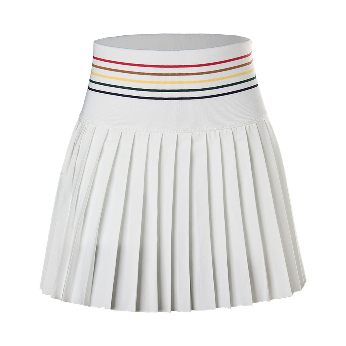 Striped Waistband Pleated Tennis Skirt - White01