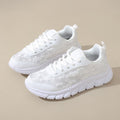 Floral Mesh Lace-Up Walking Sneakers - White