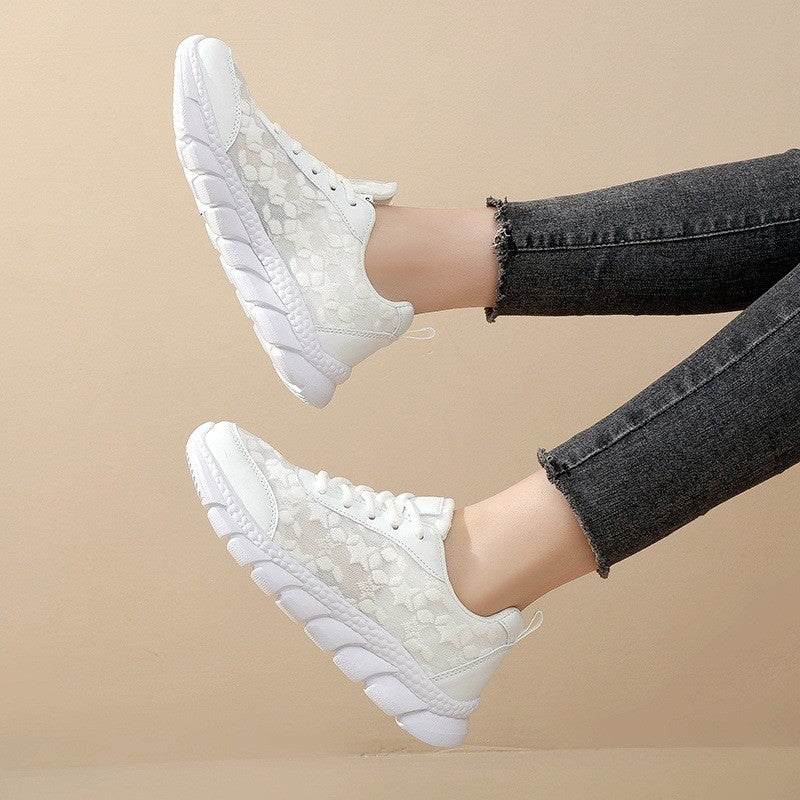 Floral Mesh Lace-Up Walking Sneakers