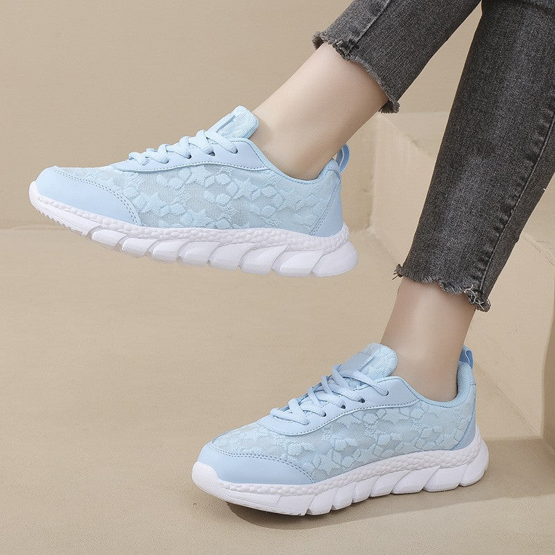 Floral Mesh Lace-Up Walking Sneakers