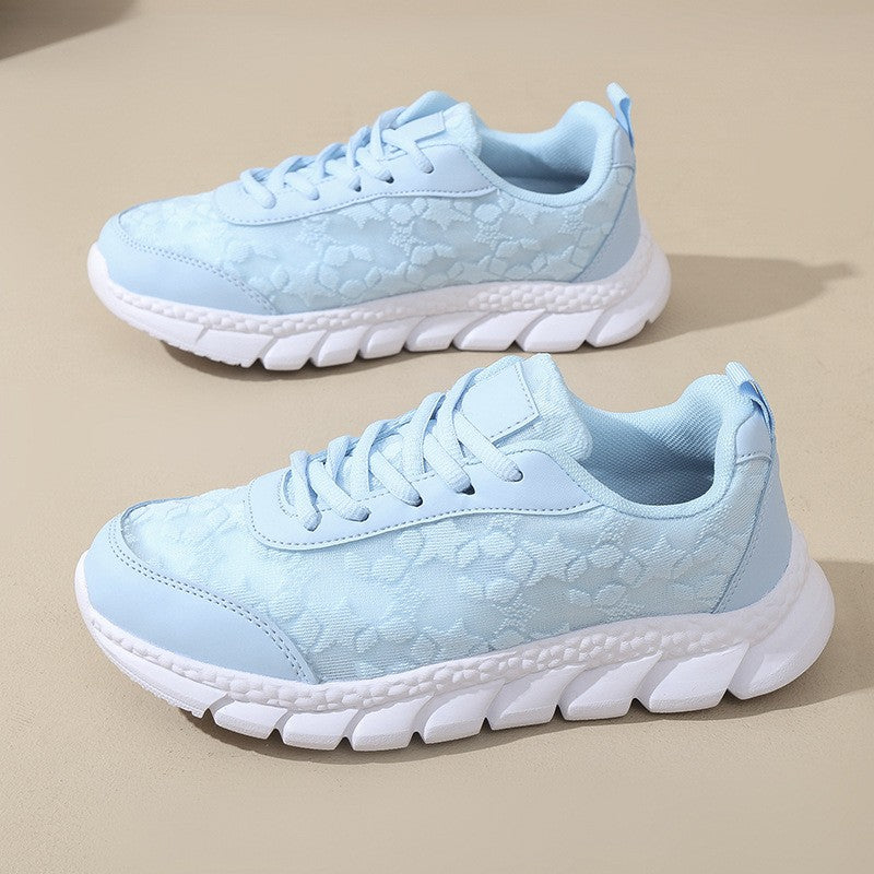 Floral Mesh Lace-Up Walking Sneakers