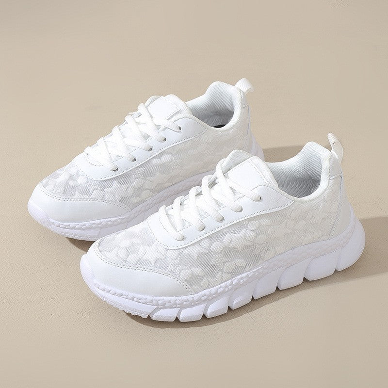 Floral Mesh Lace-Up Walking Sneakers