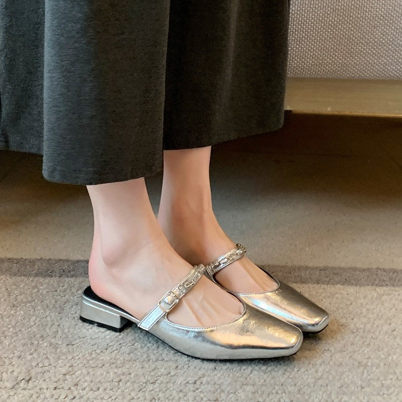 Jeweled Strap Square Toe Mary Jane Mules