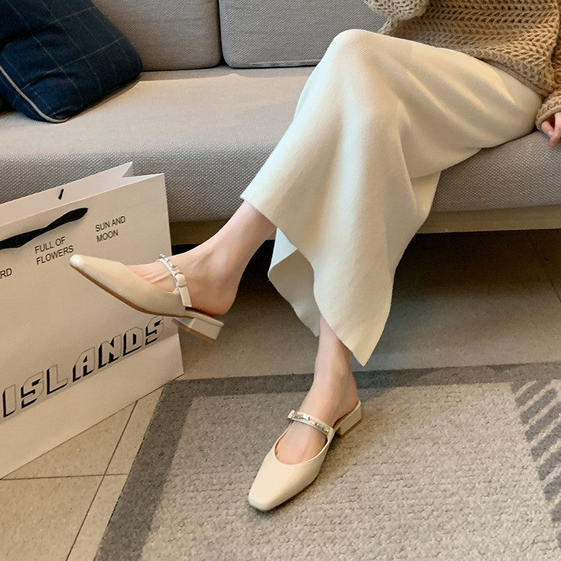 Jeweled Strap Square Toe Mary Jane Mules