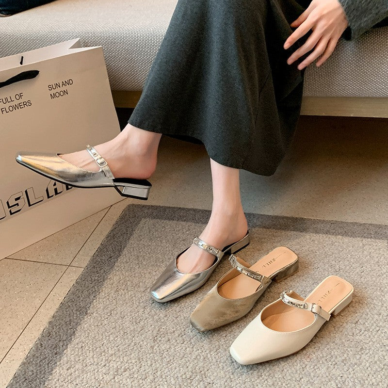 Jeweled Strap Square Toe Mary Jane Mules