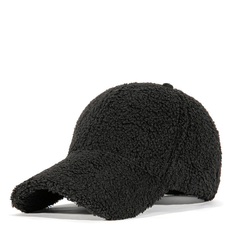 Sherpa Fleece Curved Brim Baseball Cap - Black
