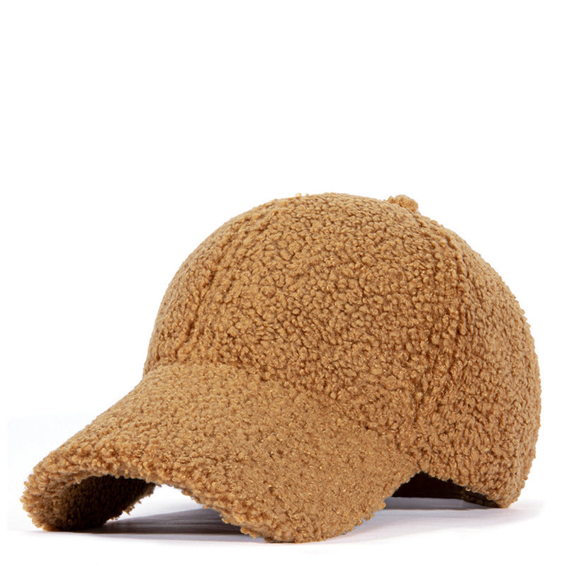 Sherpa Fleece Curved Brim Baseball Cap - Brown