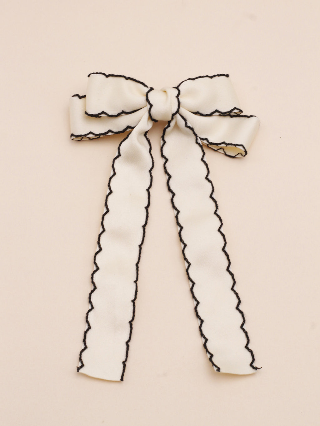 Scalloped Contrast Edge Ribbon Bow Clip - White - 2