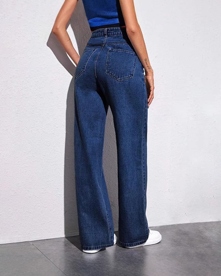 Classic High Rise Straight Wide Leg Jeans - Light-Blue - 2