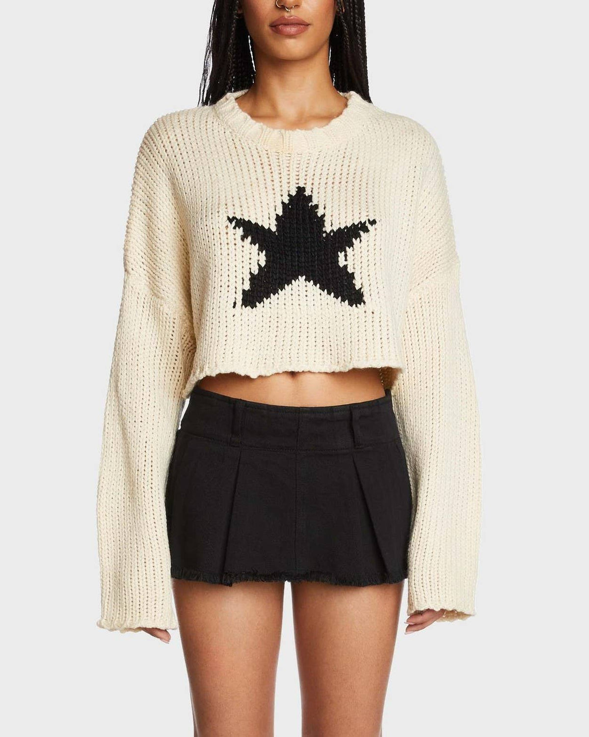 Star Intarsia Cropped Chunky Knit Sweater