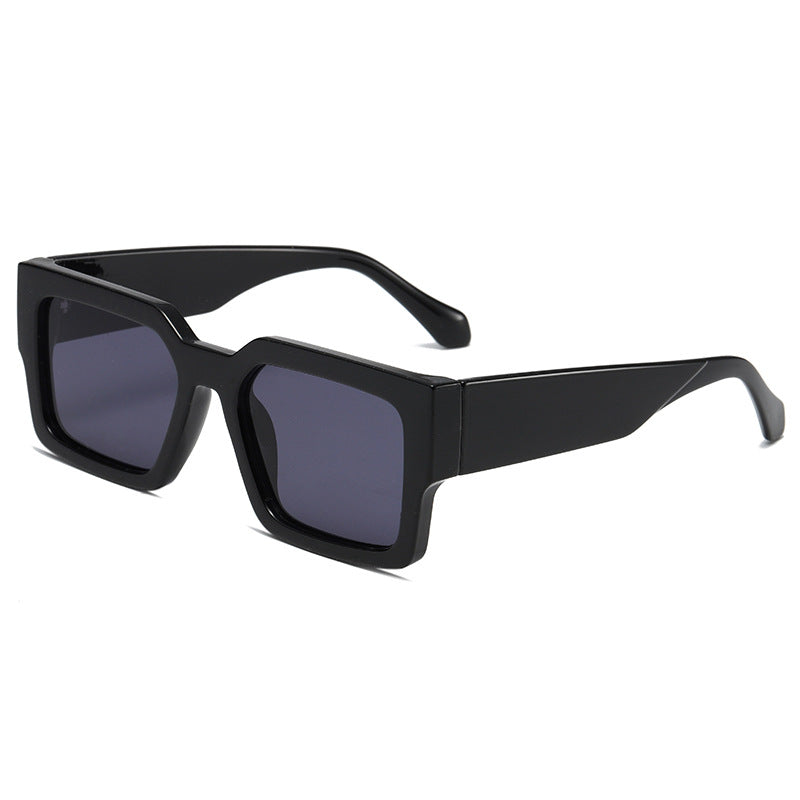 Bold Square Frame Sunglasses with Wide Arms - Black