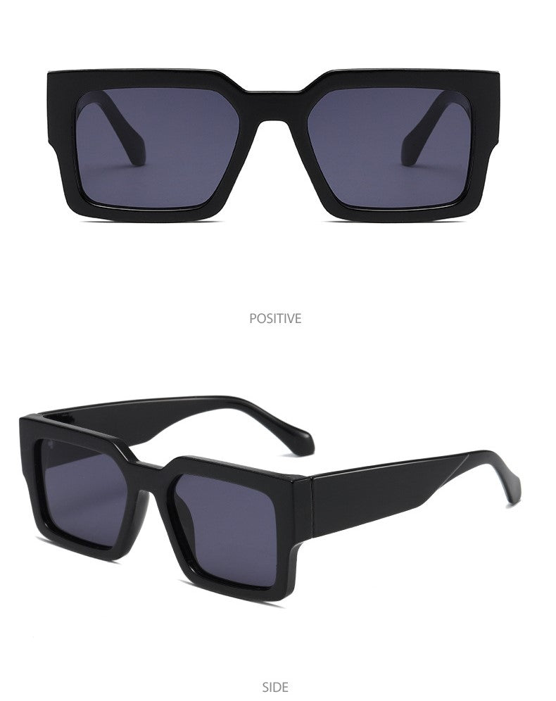 Bold Square Frame Sunglasses with Wide Arms - Black - 1