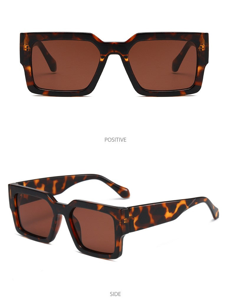 Bold Square Frame Sunglasses with Wide Arms - Brown - 1
