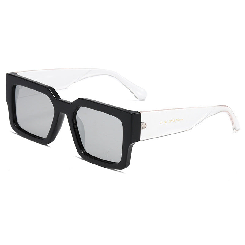 Bold Square Frame Sunglasses with Wide Arms - Silver