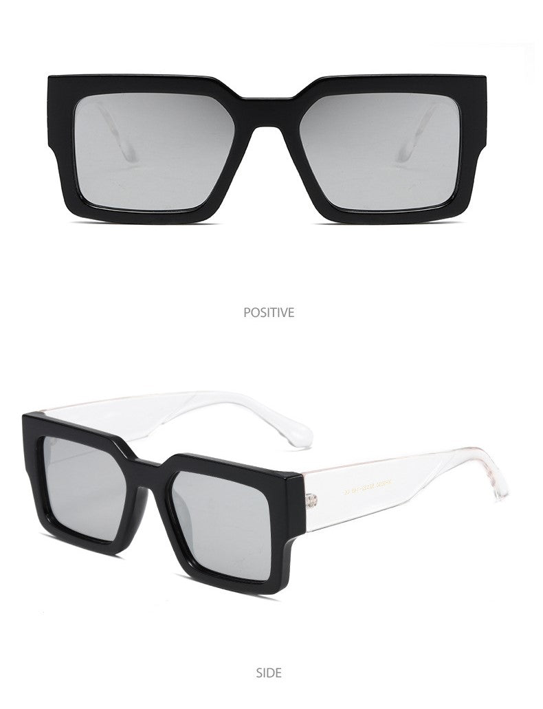 Bold Square Frame Sunglasses with Wide Arms - Silver - 1