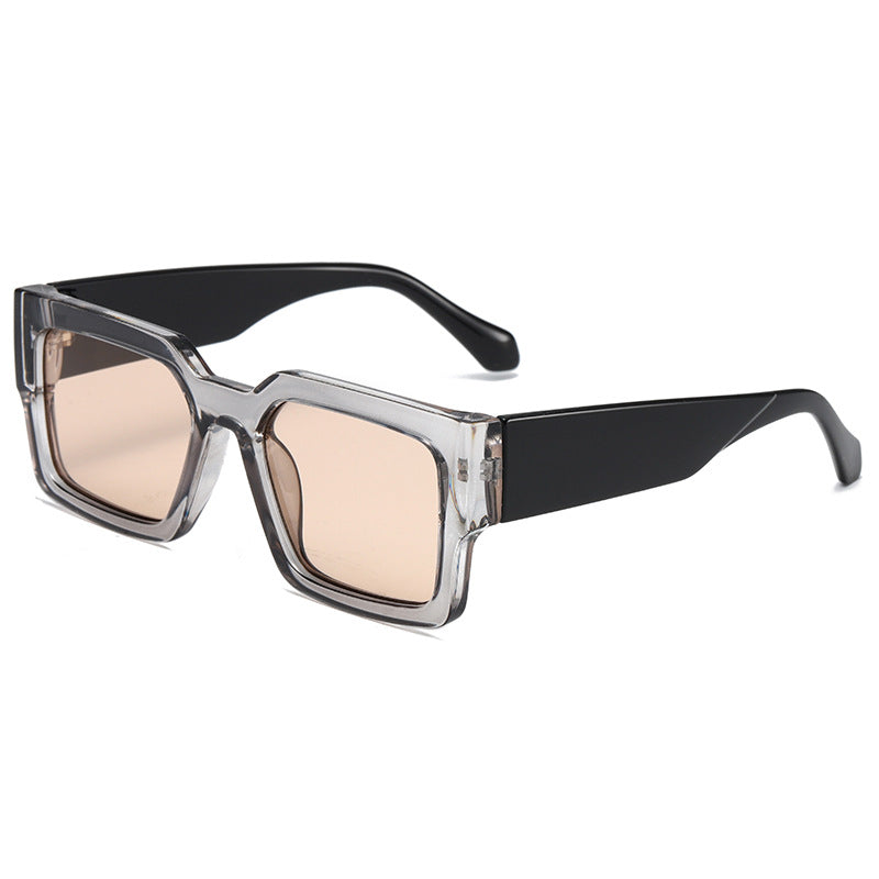 Bold Square Frame Sunglasses with Wide Arms - Tea
