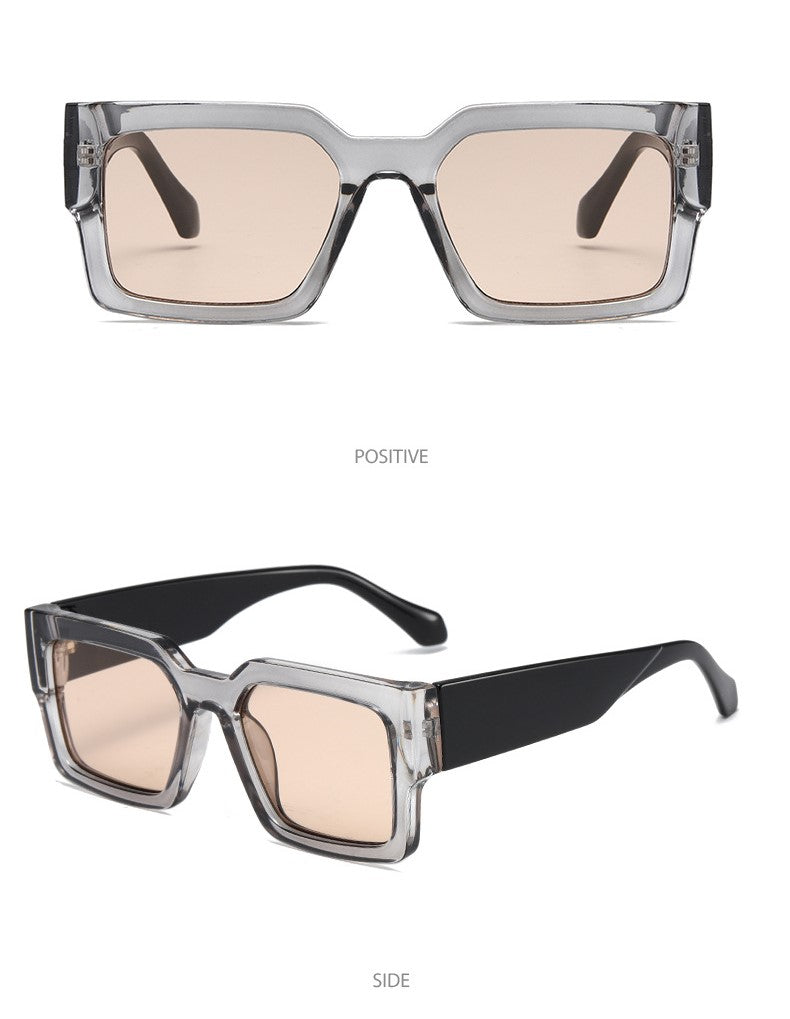 Bold Square Frame Sunglasses with Wide Arms - Tea - 1