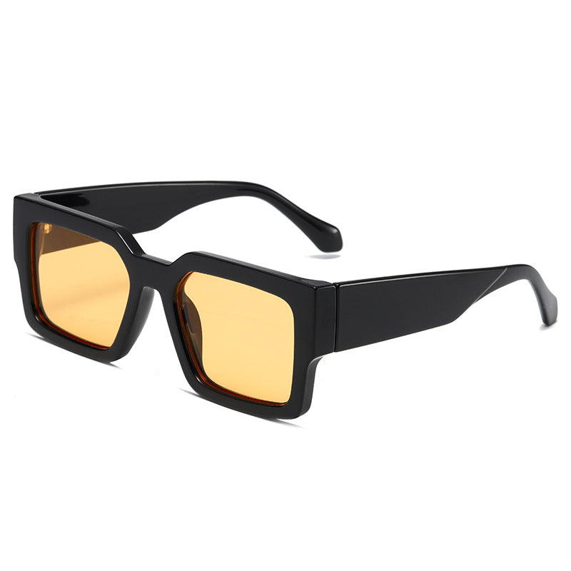 Bold Square Frame Sunglasses with Wide Arms - Yellow