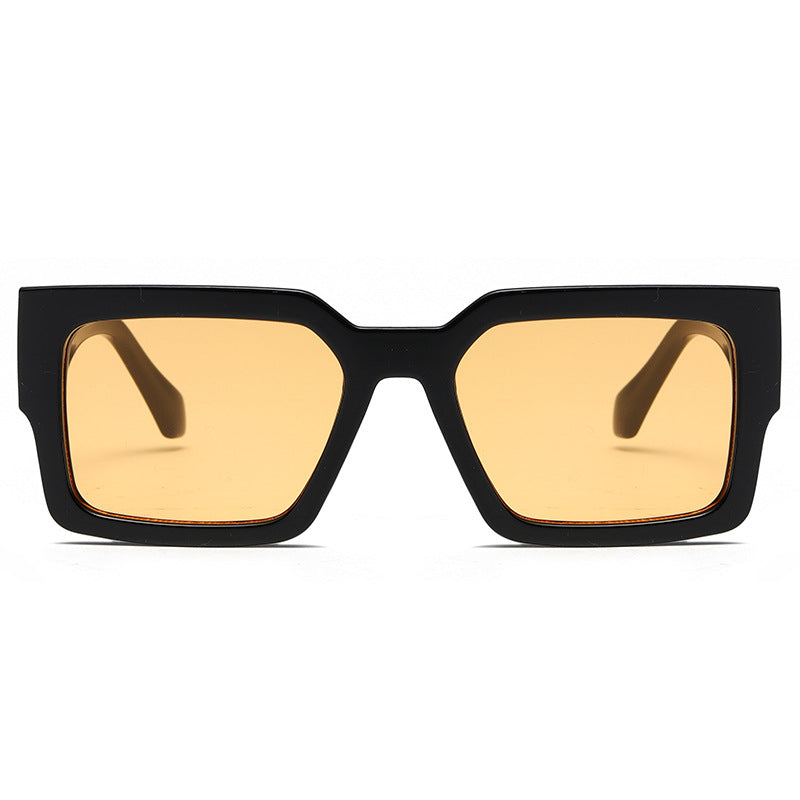 Bold Square Frame Sunglasses with Wide Arms - Yellow - 1