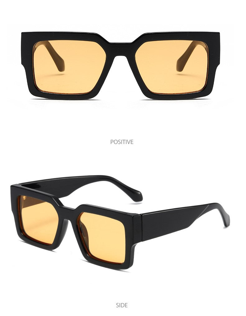 Bold Square Frame Sunglasses with Wide Arms - Yellow - 2