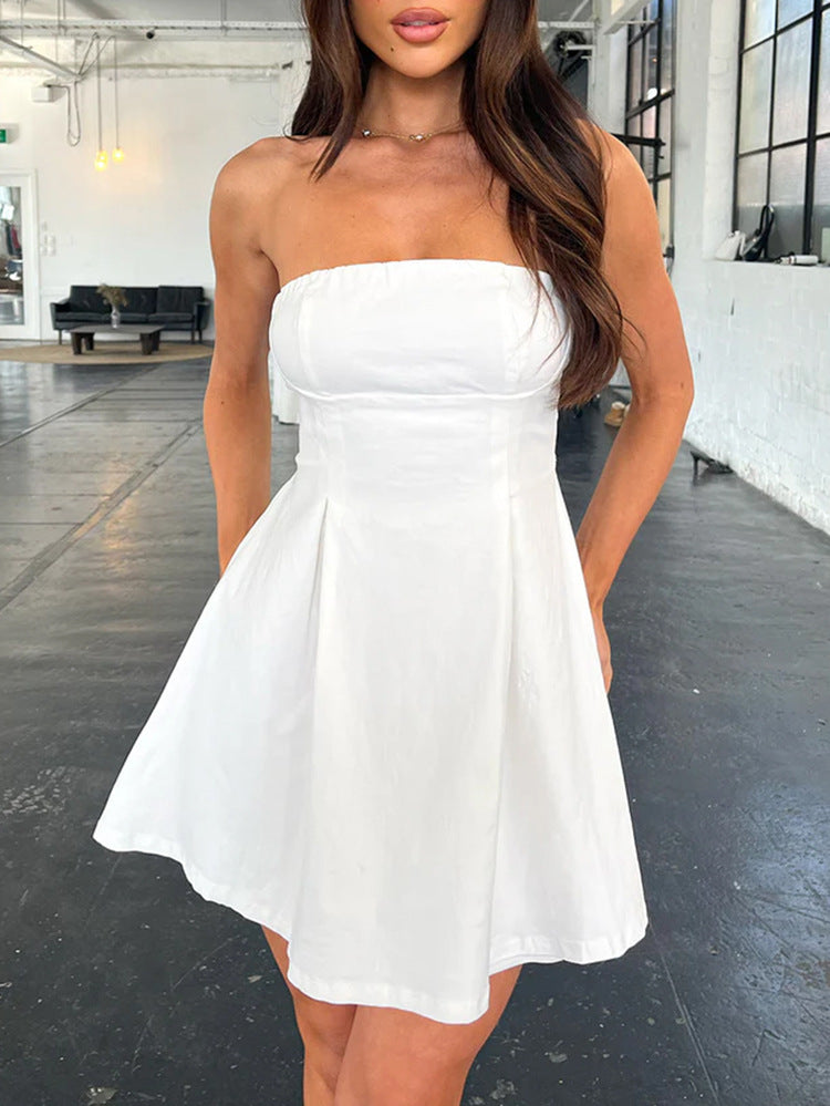Strapless Bow Back Fit and Flare Mini Dress - White