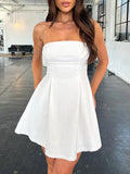 Strapless Bow Back Fit and Flare Mini Dress - White