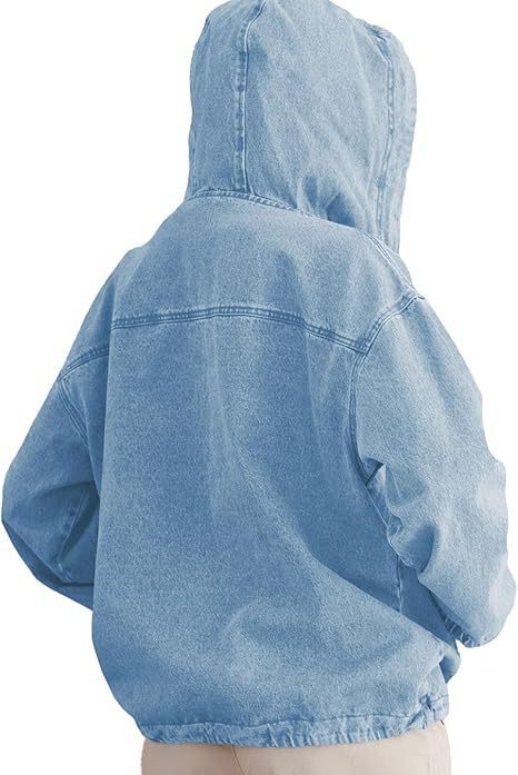 Oversized Denim Anorak Hoodie With Drawcord Hem - LightBlue - 1