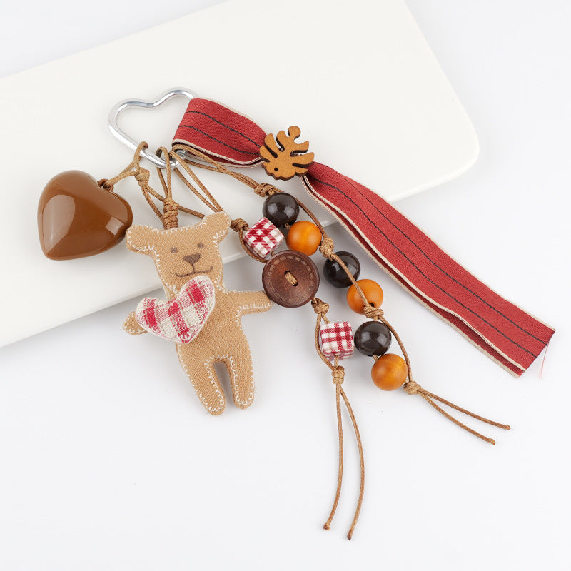Plush Bear Frog Beaded Keychain Charm - C3