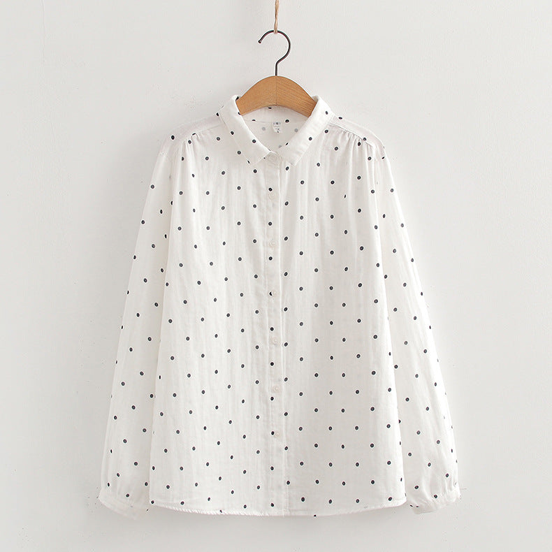 Ditsy Print Cotton Gauze Button Down Shirt - PolkaDot