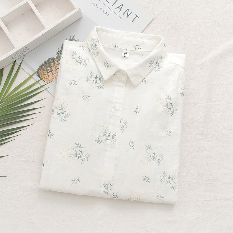 Ditsy Print Cotton Gauze Button Down Shirt - dandelion