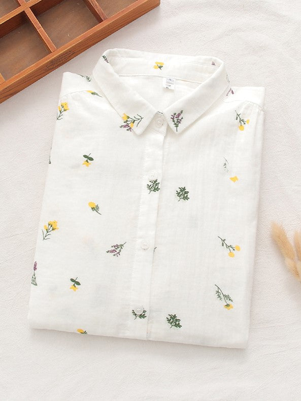 Ditsy Print Cotton Gauze Button Down Shirt