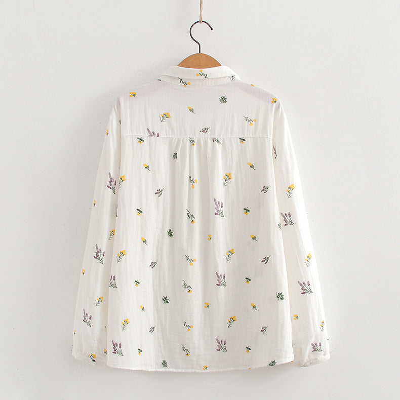 Ditsy Print Cotton Gauze Button Down Shirt - view 3