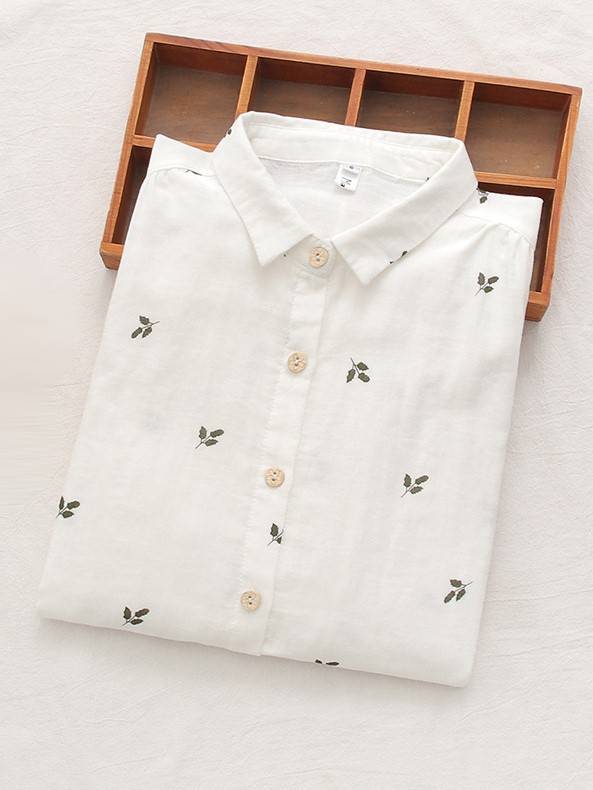 Ditsy Print Cotton Gauze Button Down Shirt - view 4