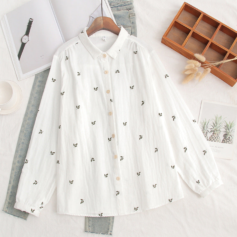 Ditsy Print Cotton Gauze Button Down Shirt - view 5