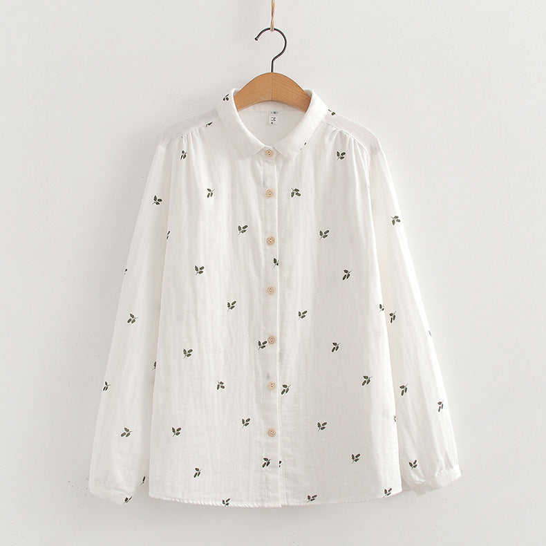 Ditsy Print Cotton Gauze Button Down Shirt - leaves