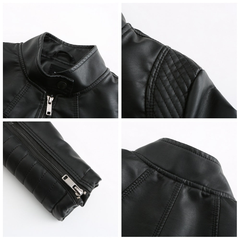 Quilted Sleeve Faux Leather Moto Jacket - Black - 5