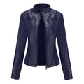 Quilted Sleeve Faux Leather Moto Jacket - Blue
