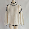 Whipstitch Edge Mock Neck Knit Pullover - Apricot