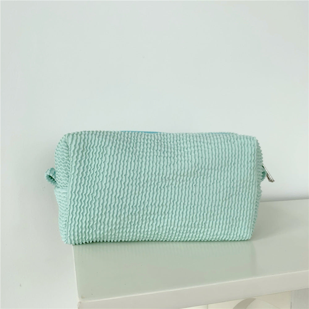 Textured Knit Zip Makeup Pouch - Green