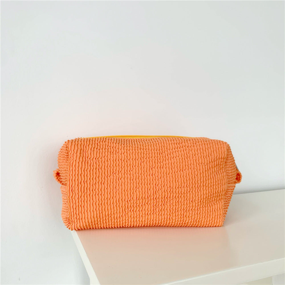 Textured Knit Zip Makeup Pouch - Orange