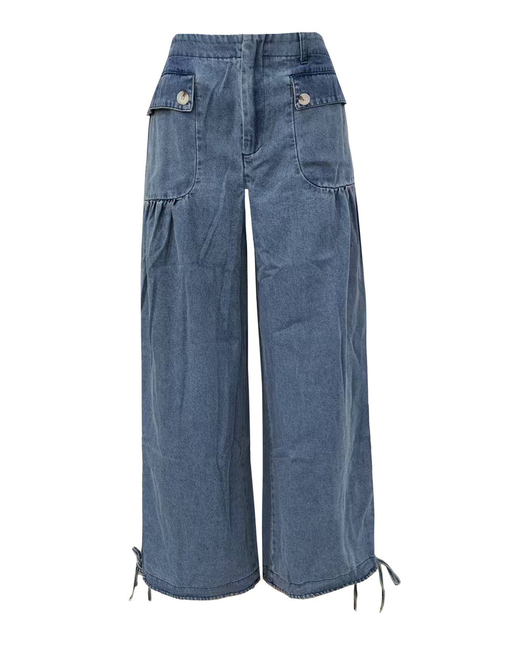 Baggy Wide-Leg Drawstring Hem Jeans