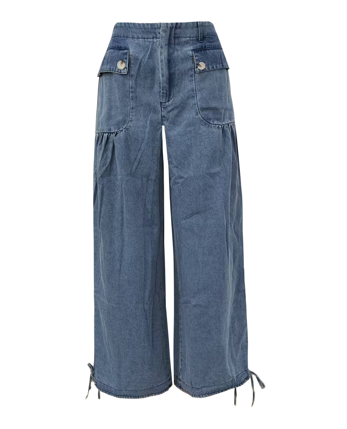 Baggy Wide-Leg Drawstring Hem Jeans