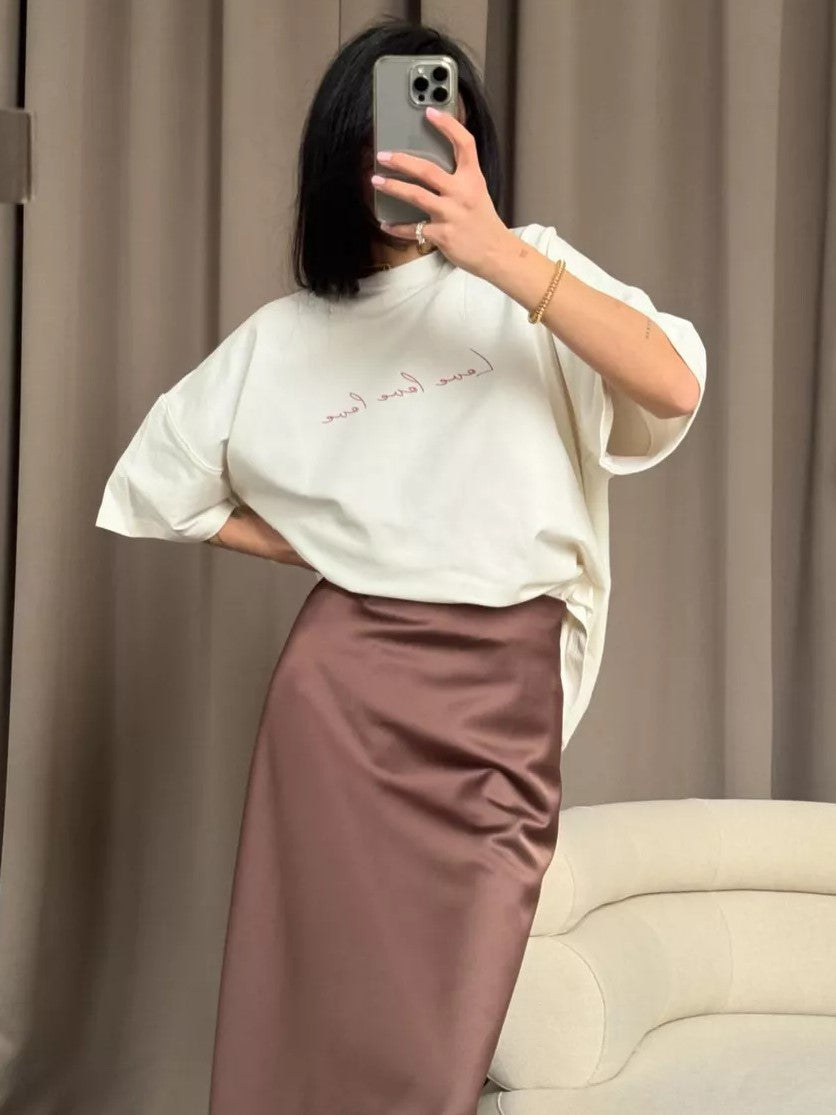 Script Love Print Oversized Cotton Tee - White - 2