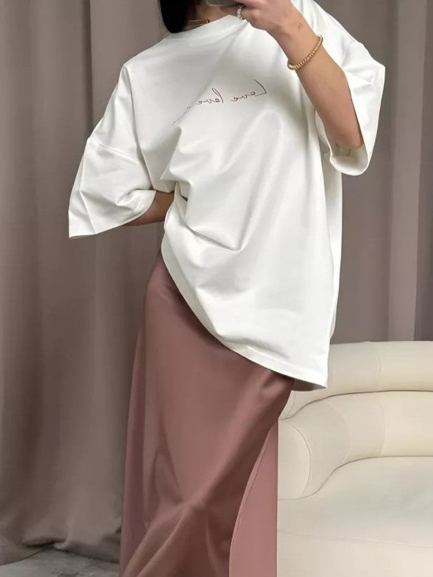 Script Love Print Oversized Cotton Tee - White - 4